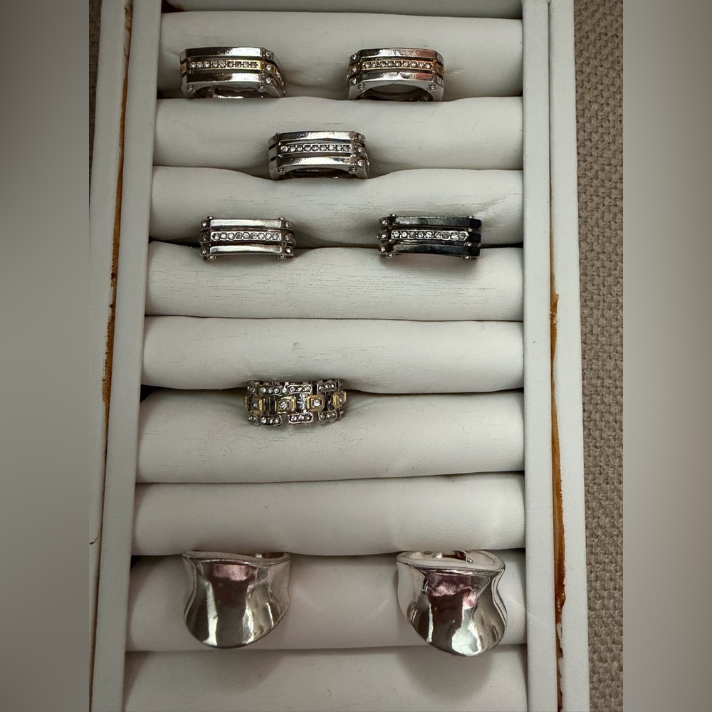 8- Rings, Two-Tone Silver and Gold Accent Women's Band Ring with Clear Stones